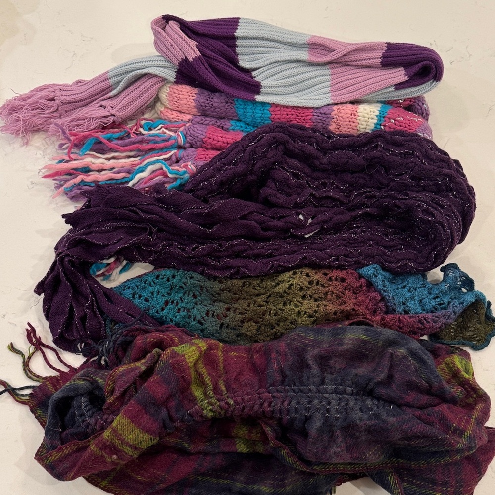 Purple and Multicolor Women's Scarf Set